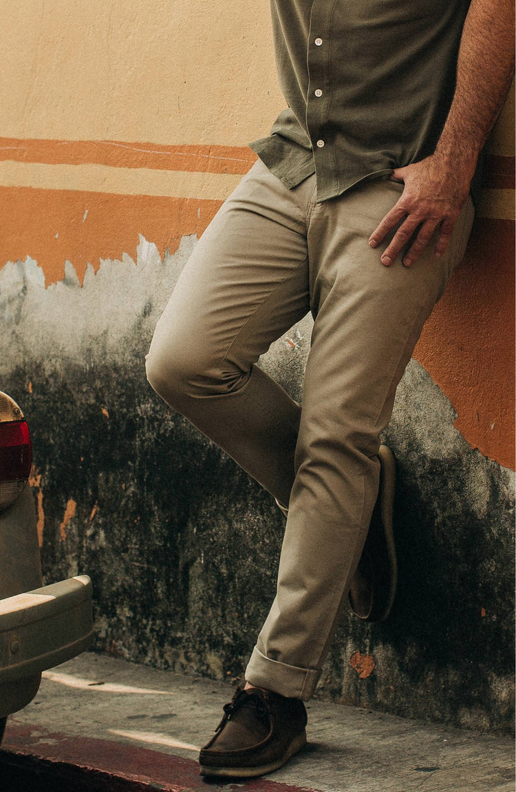 our fit model wearing the all daypant in maine—indoors
