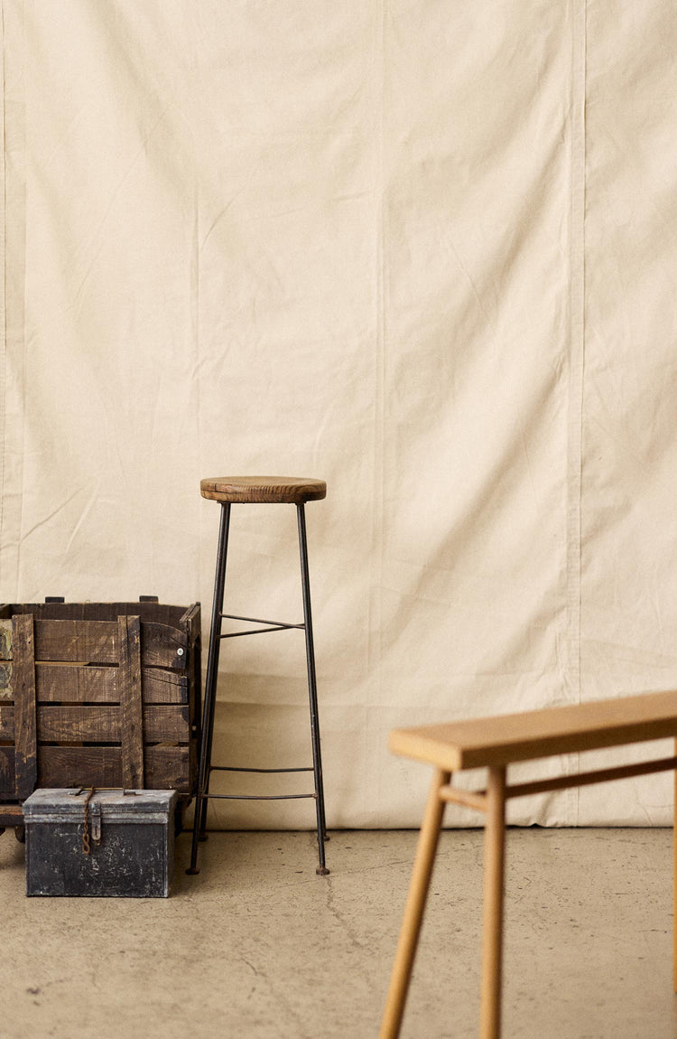 Our model wearing the democratic foundation chino pant in organic dried earth