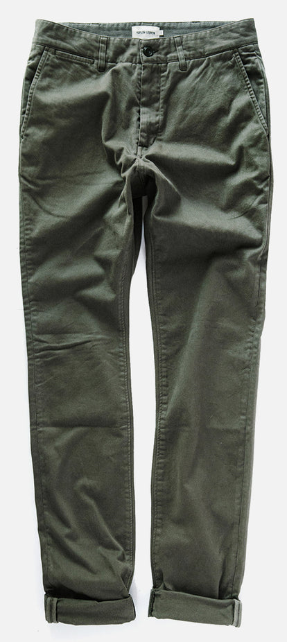 Flatlay photo of The Slim Foundation Pant in Organic Olive