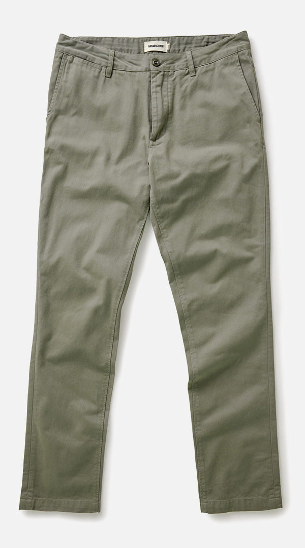 Flatlay photo of The Slim Foundation Pant in Organic Smoked Olive