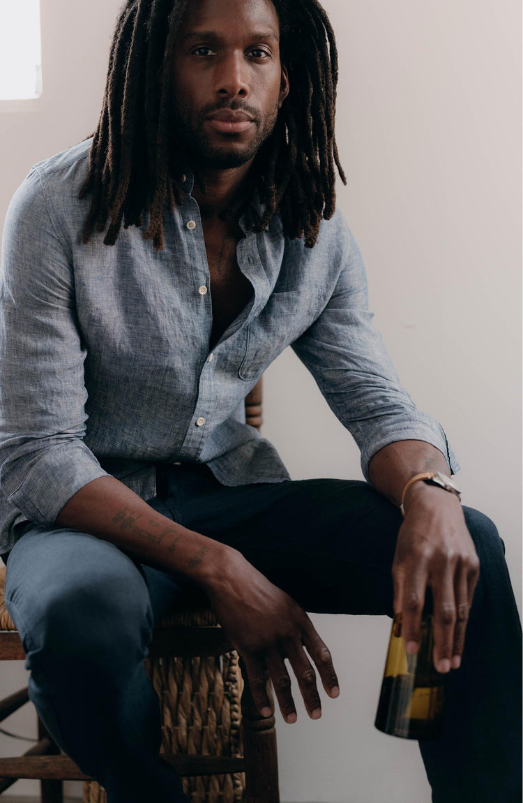 fit model posing in The Jack in Pacific Linen