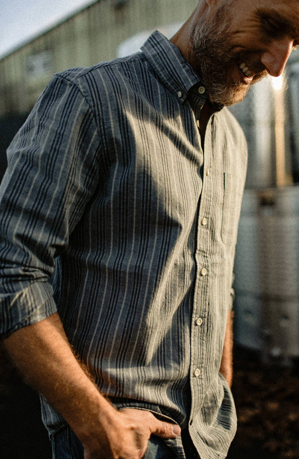 Editorial Panel: The Jack in Sky Blue Chambray Stripe, Wovens by Taylor Stitch
