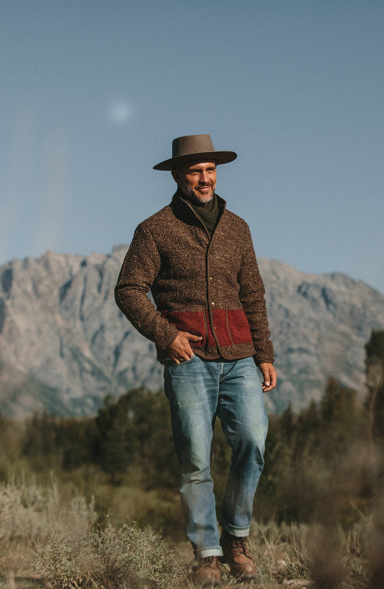 our guy in the mountains wearing the lodge—out in montana