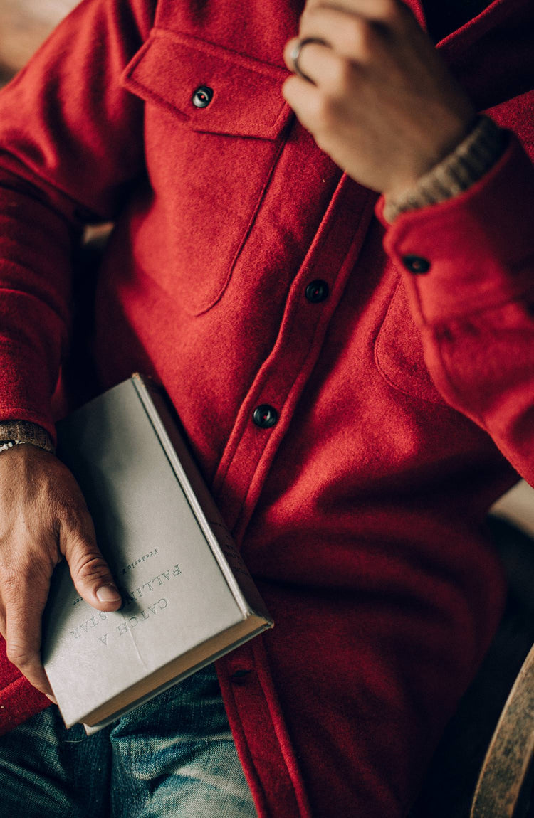 our guy wearing The clifford red maritime in Montana—split shot
