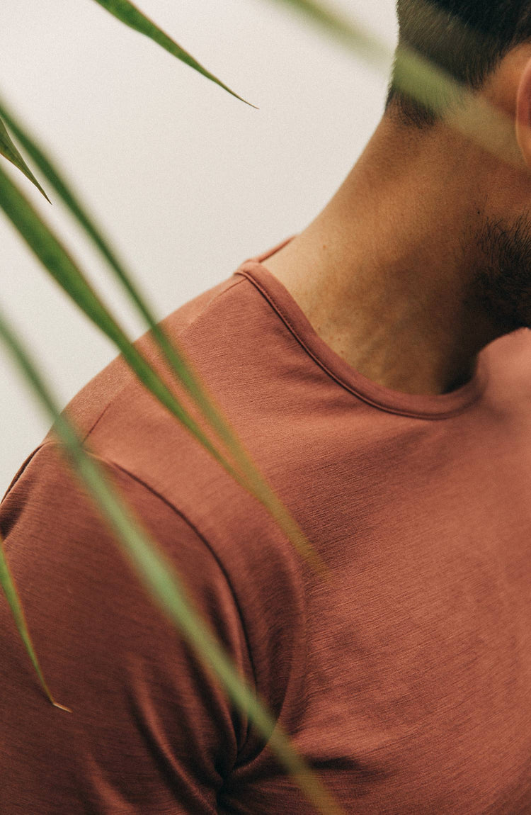 our guy rocking the merino tee outdoors, in mexico—split shot