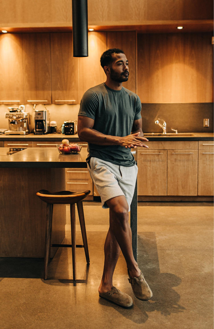 Editorial Panel: The Merino Tee in Dark Slate, Knits by Taylor Stitch