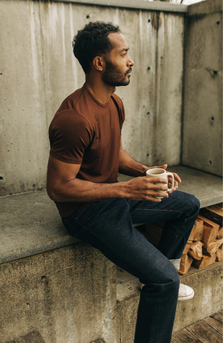 Editorial Panel: The Merino Tee in Russet, Knits by Taylor Stitch