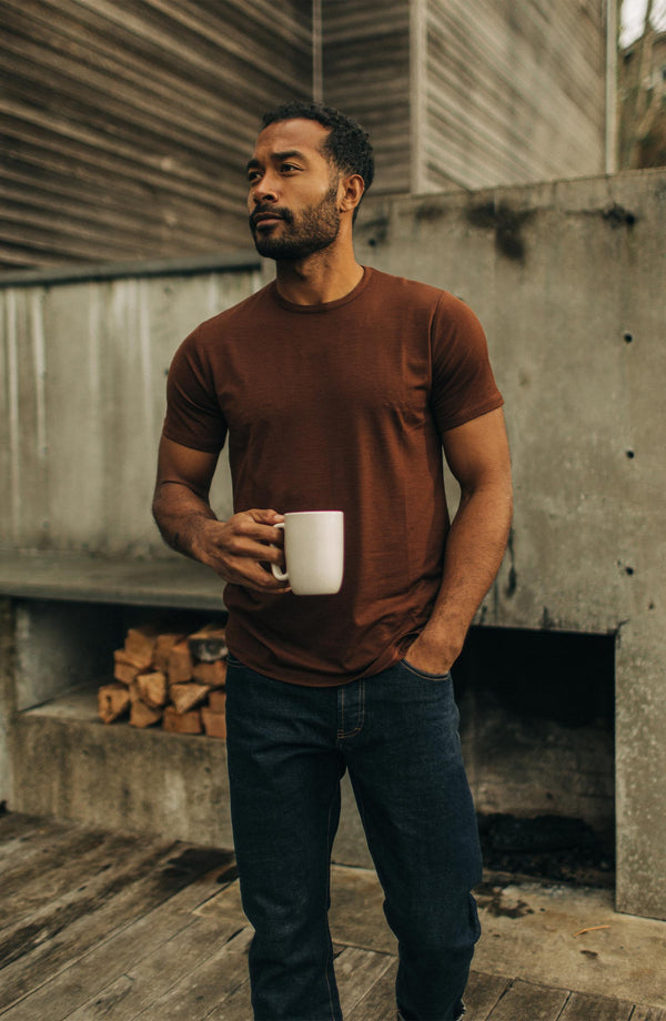 Editorial Panel: The Merino Tee in Russet, Knits by Taylor Stitch