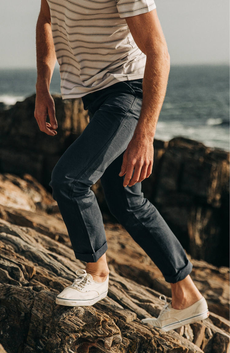 our guy wearing the morse—outside, near the coast in maine