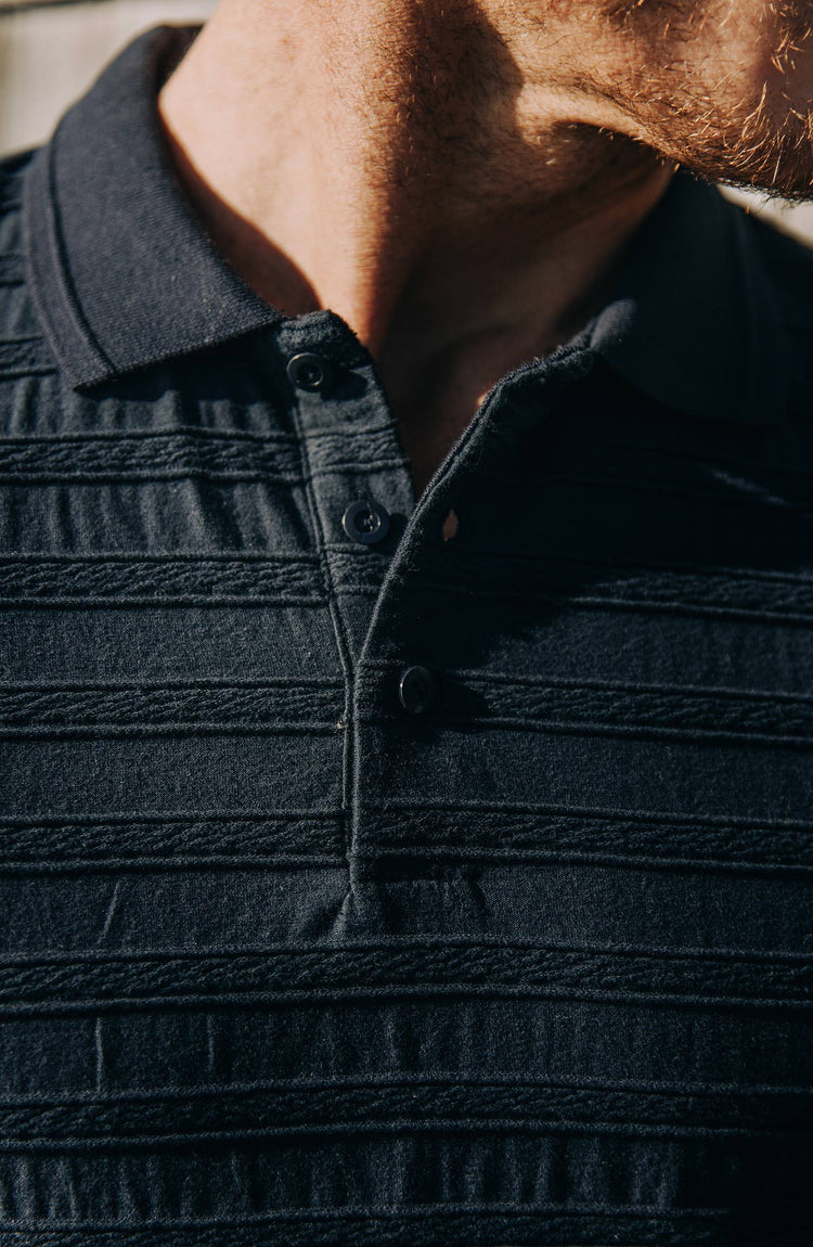 our guy wearing the polo—outside, near the coast in maine—split shot with two photos