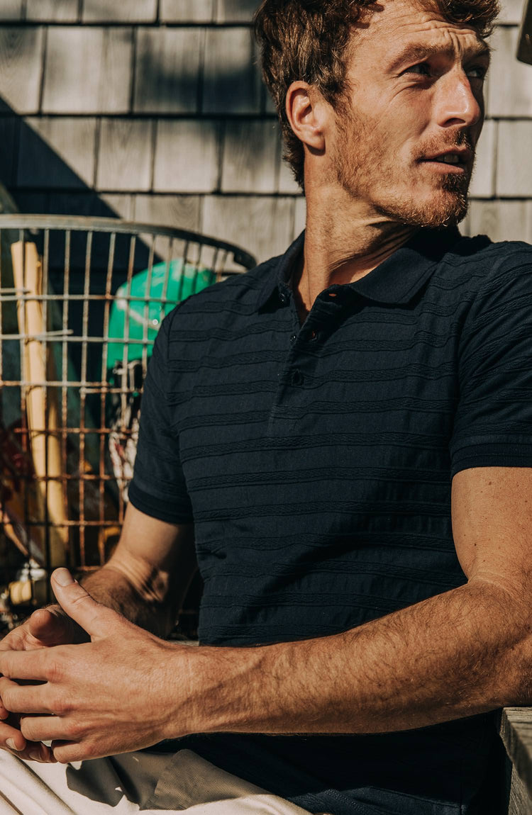 our guy wearing the polo—overlaying text on top of image