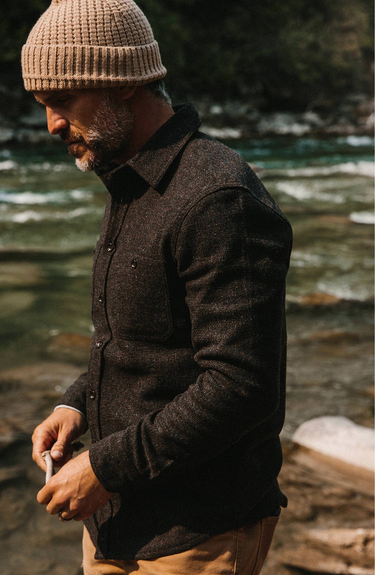our guy rocking the service shirt in the mountains”