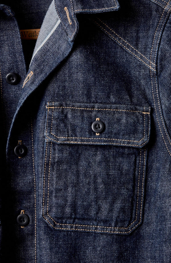 material shot of the pockets on The Shop Shirt in Rinsed Indigo Selvedge