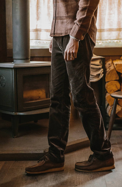 our fit model wearing the all day pant in wyoming—split shot