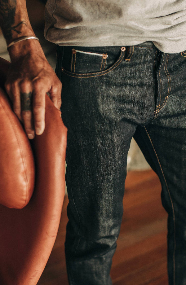 our guy rocking the nihon menpu denim in ca, cropped shot with text on the right