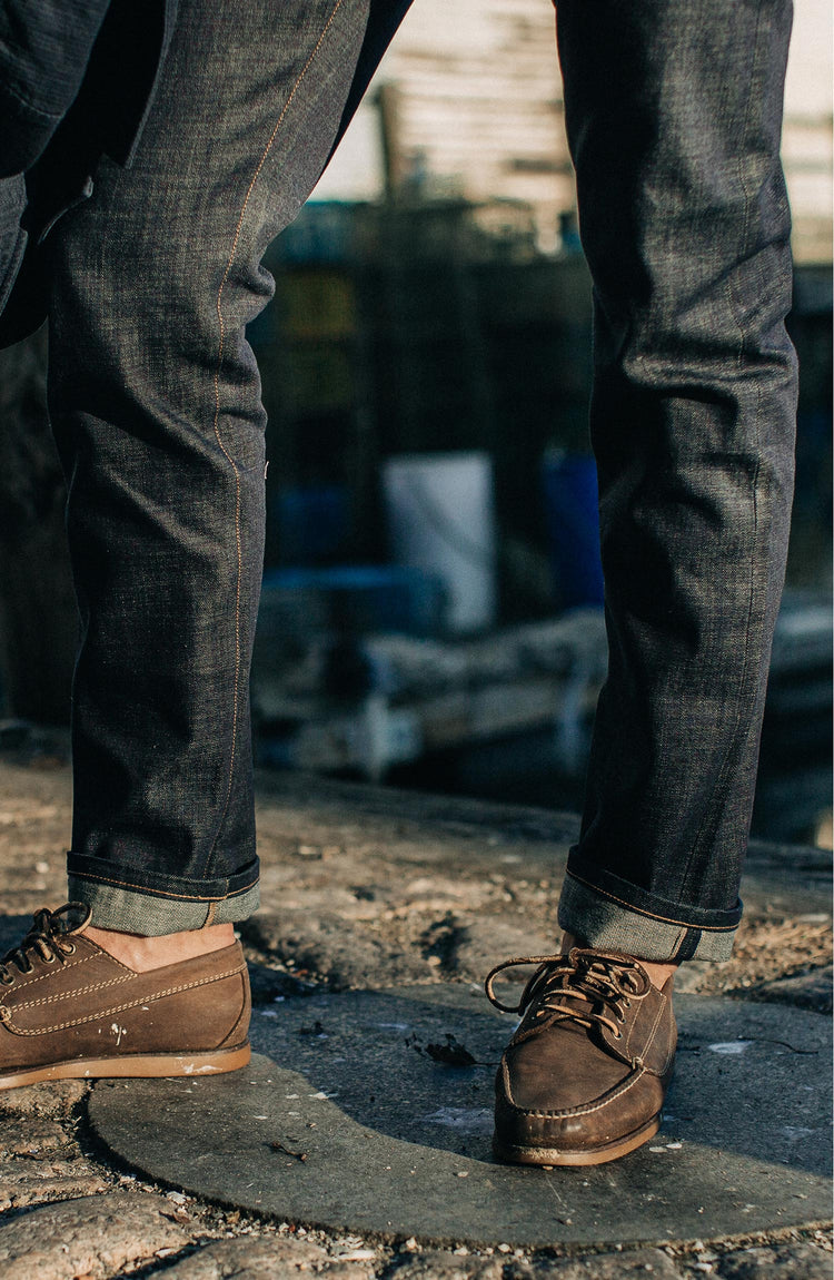 our fit model wearing the slim jean, cropped shot