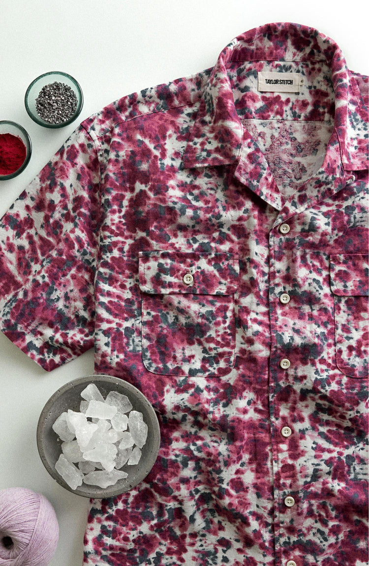 editorial flatlay of The Short Sleeve Carter in Hibiscus