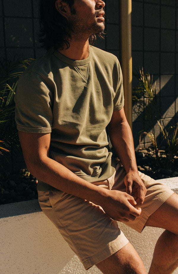 Editorial Panel: The Short Sleeve Fillmore Crew in Olive, Knits by Taylor Stitch