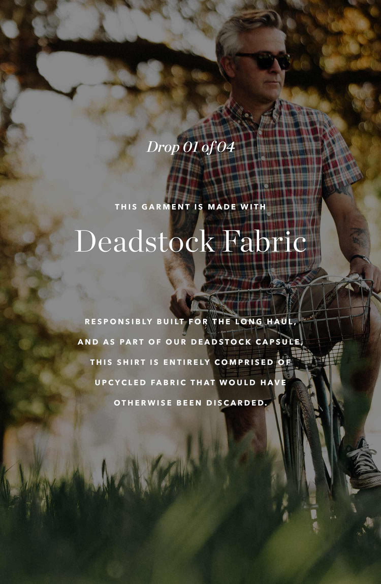 The Short Sleeve Jack in Red Madras — Drop 1 of 4. This garment is made with deadstock fabric. Responsibly built for the long haul, and as part of our deadstock capsule, this shirt is entirely comprised of upcycled fabric that would have otherwise been discarded.