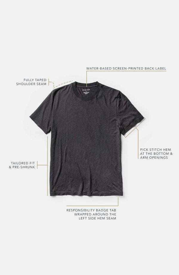 our cotton hemp tee in navy–specs design