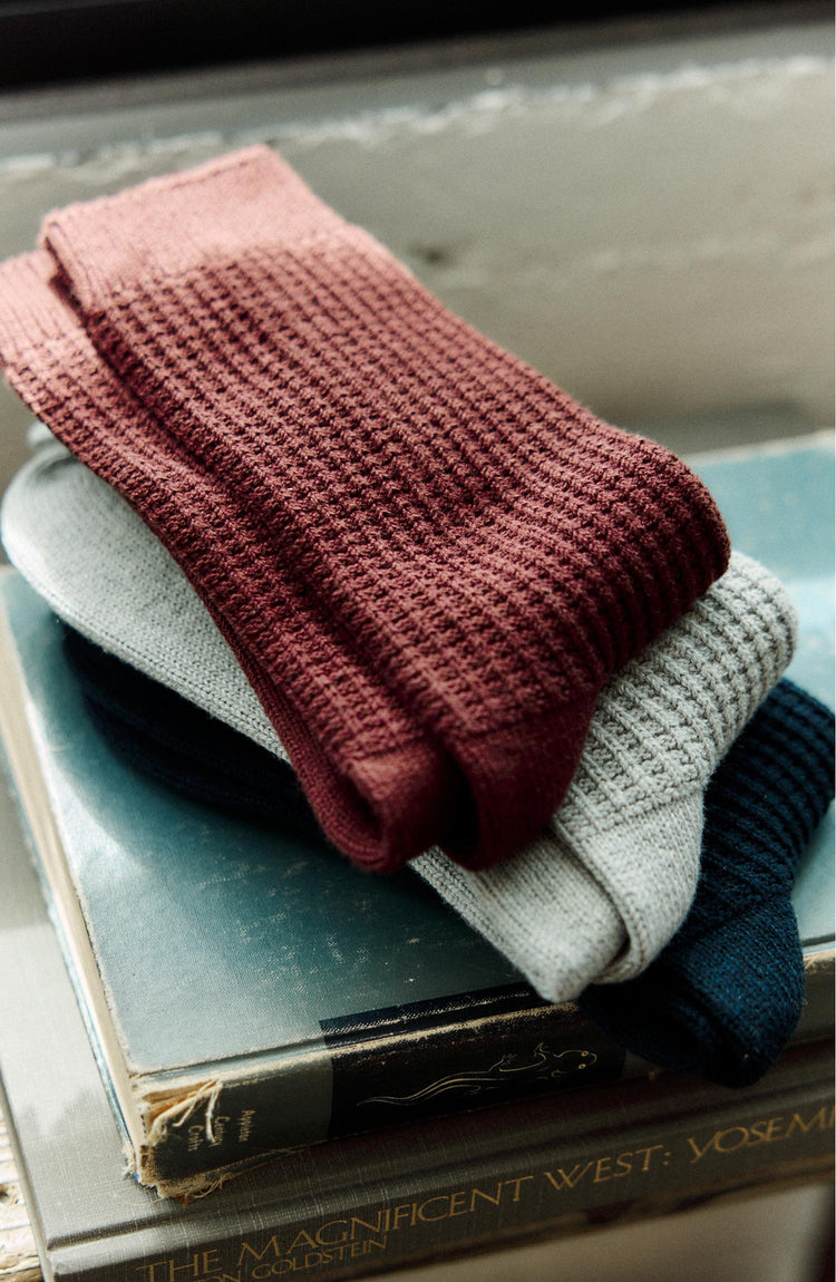 editorial image of The Waffle Sock in Burgundy folded