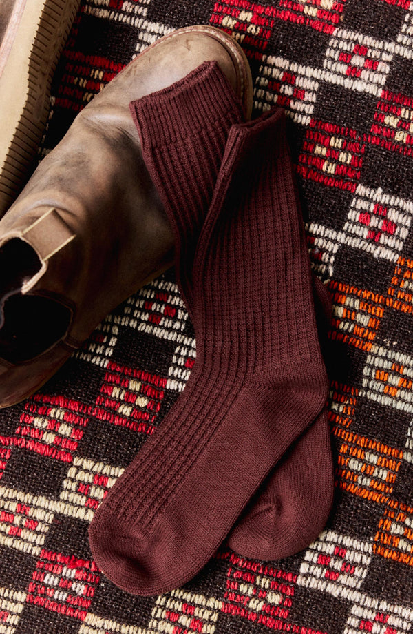 flatlay of The Waffle Sock in Burgundy