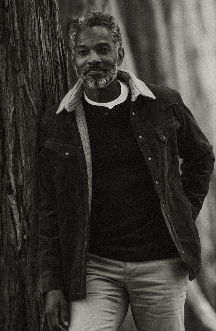 Model in The Western Shirt Jacket in Soil Corduroy