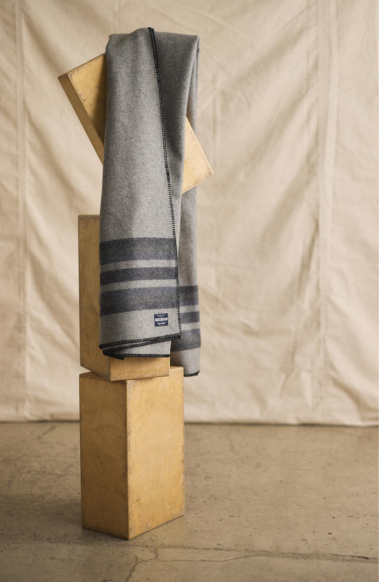 editorial image of The Wool Blanket in Bay Stripe on some blocks