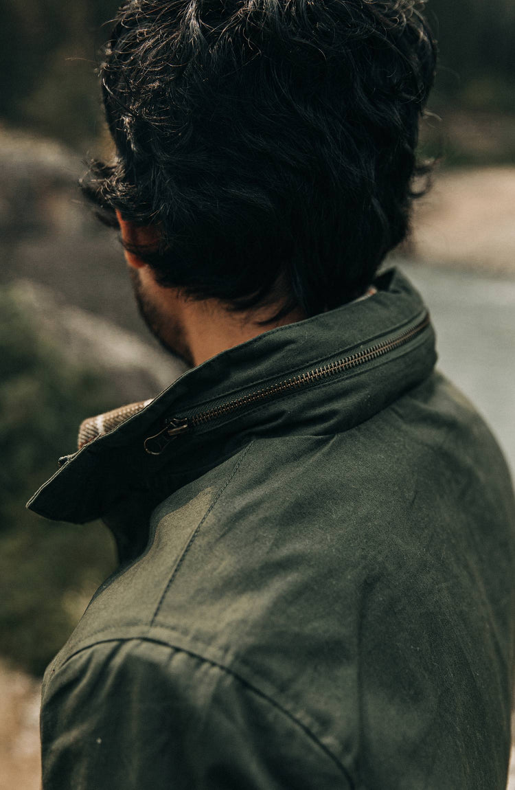 our guy wearing the harris in the woods—walking