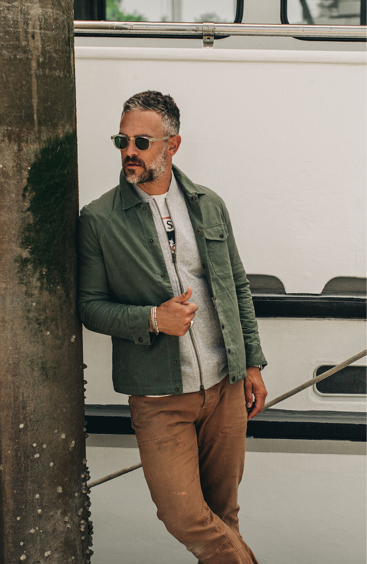 The Summer Collection—our fit model wearing the lombardi in olive
