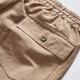 material shot of the back pocket on The Apres Trail Short in Dried Earth Slub