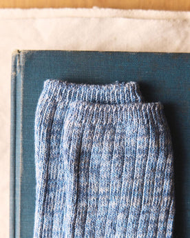 material shot of the ribbed knit at the top of The Rib Sock in Blue Melange, Accessories by Taylor Stitch