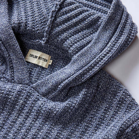 material shot of the collar on The Bryan Pullover Sweater in Blue Melange