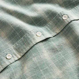 material shot of the buttons on The California in Sea Moss Plaid