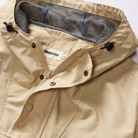 material shot of the hood and collar on The Chapman Anorak in Light Khaki