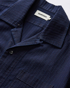 material shot of the collar on The Conrad Shirt in Rinsed Indigo Pickstitch, Wovens by Taylor Stitch