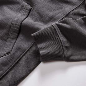 material shot of the ribbed cuffs on The Cotton Hemp Hoodie in Asphalt