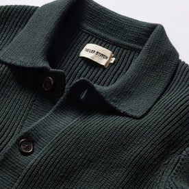 material shot of the collar on The Harbor Sweater Jacket in Black Pine Heather