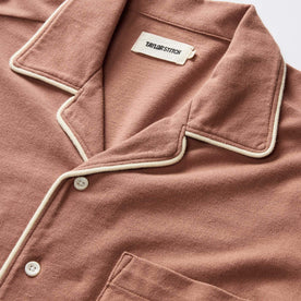 material shot of the collar on The Harwich Shirt in Faded Brick Tipped Pique