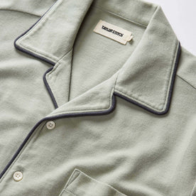 material shot of the collar on The Harwich Shirt in Surf Green Tipped Pique