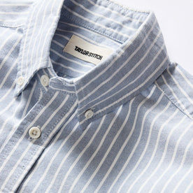 material shot of the button down collar on The Jack in Blue Stripe Oxford