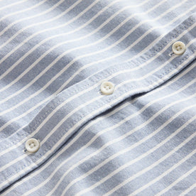 material shot of the natural buttons on The Jack in Blue Stripe Oxford