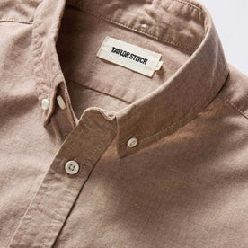 material shot of the button down collar on The Jack in Faded Brick Chambray