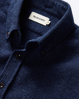 material shot of the waffle fabric on The Jack in Indigo Waffle, Wovens by Taylor Stitch
