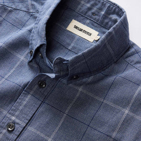 material shot of the button down collar on The Jack in Navy Twist Plaid