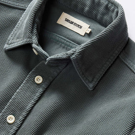 material shot of the collar on The Ledge Shirt in Deep Sea Twill