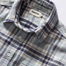 material shot of the collar on The Ledge Shirt in Faded Blue Plaid
