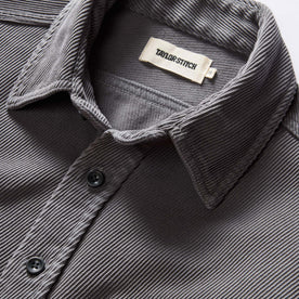 material shot of the collar on The Ledge Shirt in Shale Twill