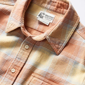 material shot of the collar on The Ledge Shirt in Sunrise Plaid