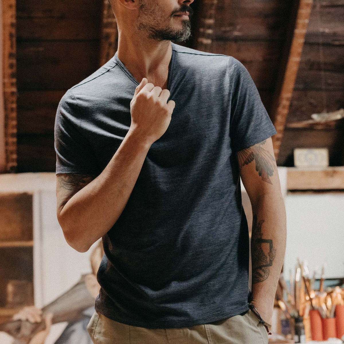 The Merino Tee in Heather Navy | Taylor Stitch Taylor shirt MARNO
